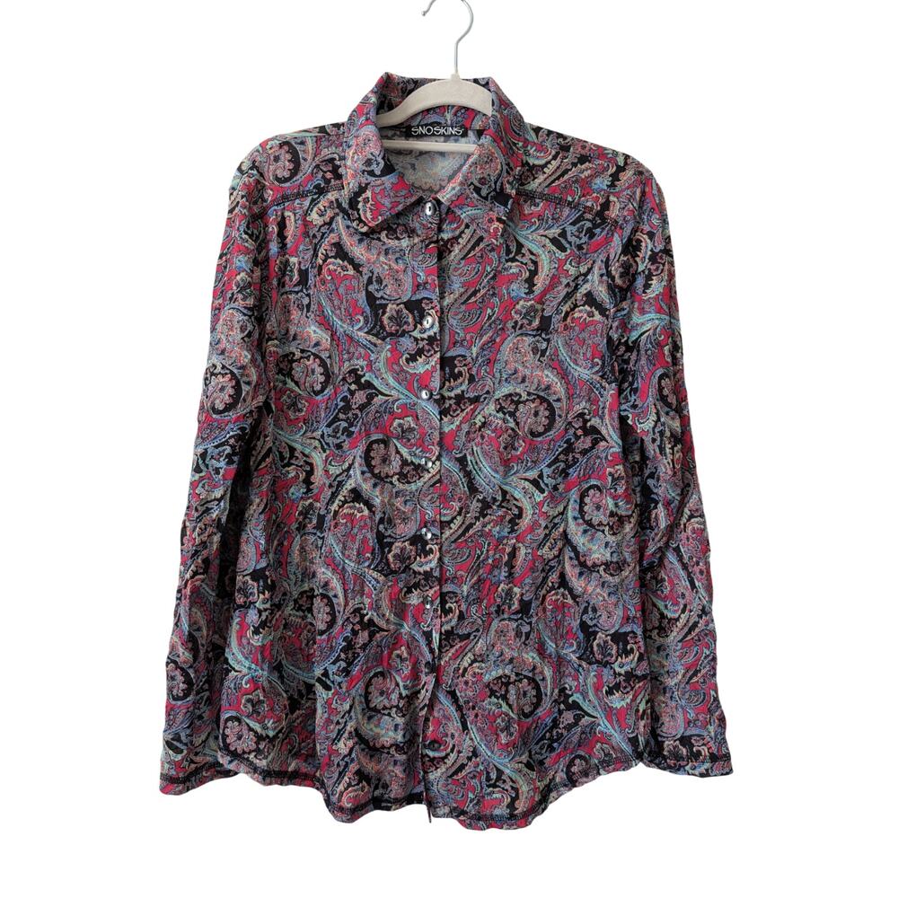 Sno Skin Colorful Button-Down Shirt Long Sleeve Made in USA Size Large Abstract
